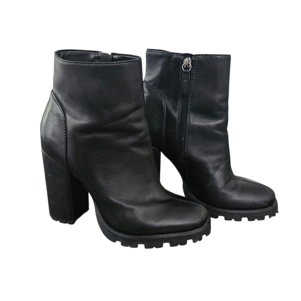 Schutz Nandy Platform Black Leather Ankle Boots Size 9 B High Chunky Heel